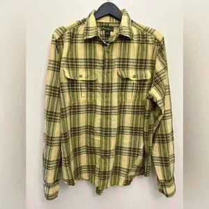 Eddie Bauer Button Up Men's Shirt Relaxed Fit Plaid Long Sleeve Yellow Size XL